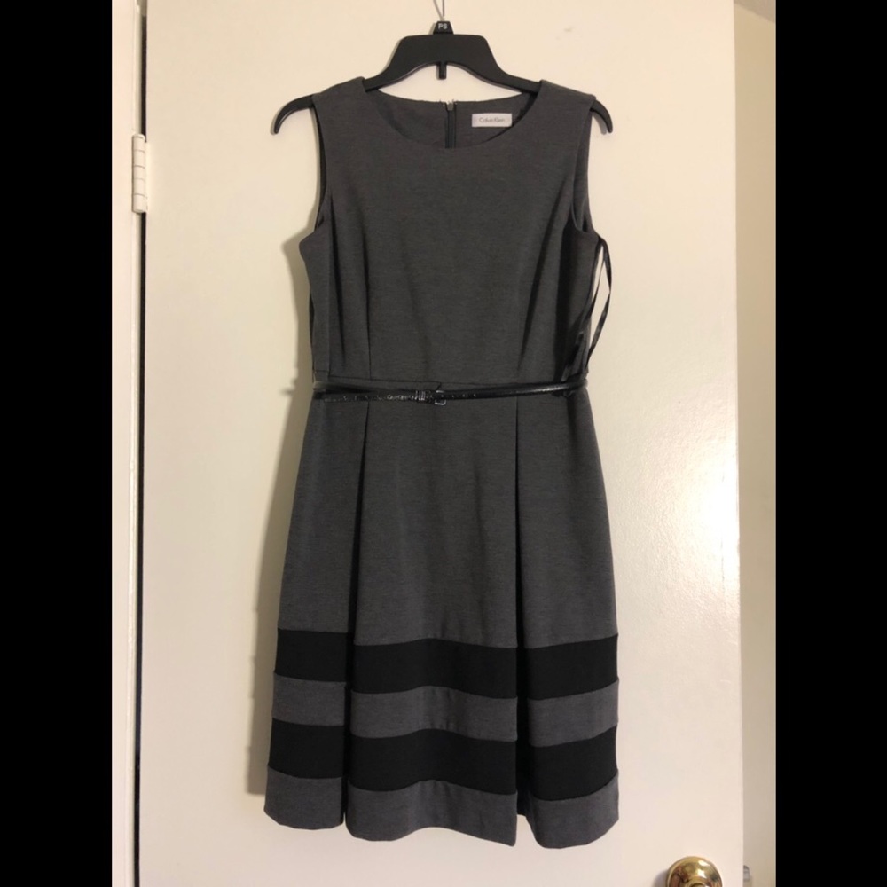 Grey and Black Calvin Klein A-Line Dress